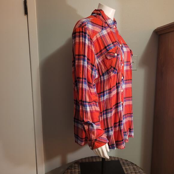 Torrid Plaid Button Front Shirt Women 4X Plus Long Sleeve Red Blue Rayon Casual - Picture 9 of 10